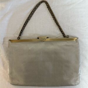 HOBO Gray Leather Clutch with Gold Accents